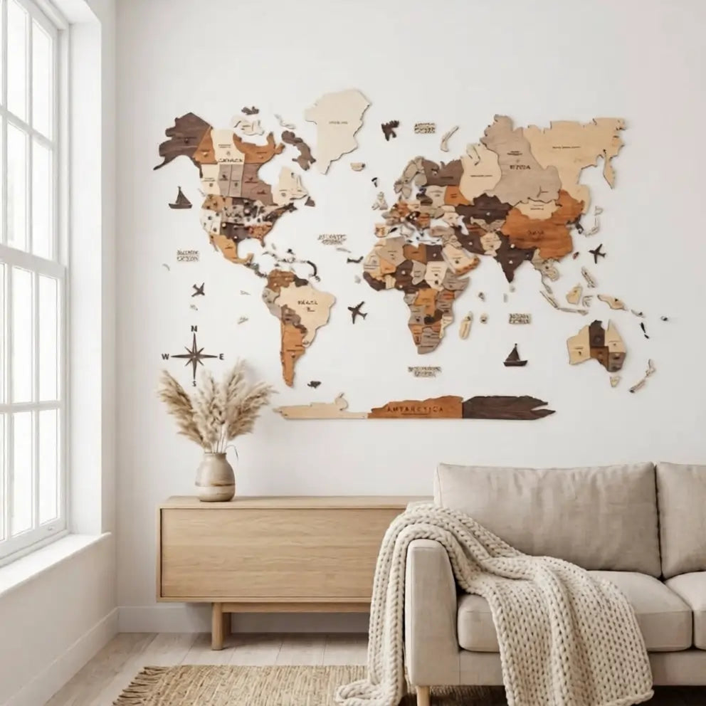 3D Wooden World Map – Smokey Edition