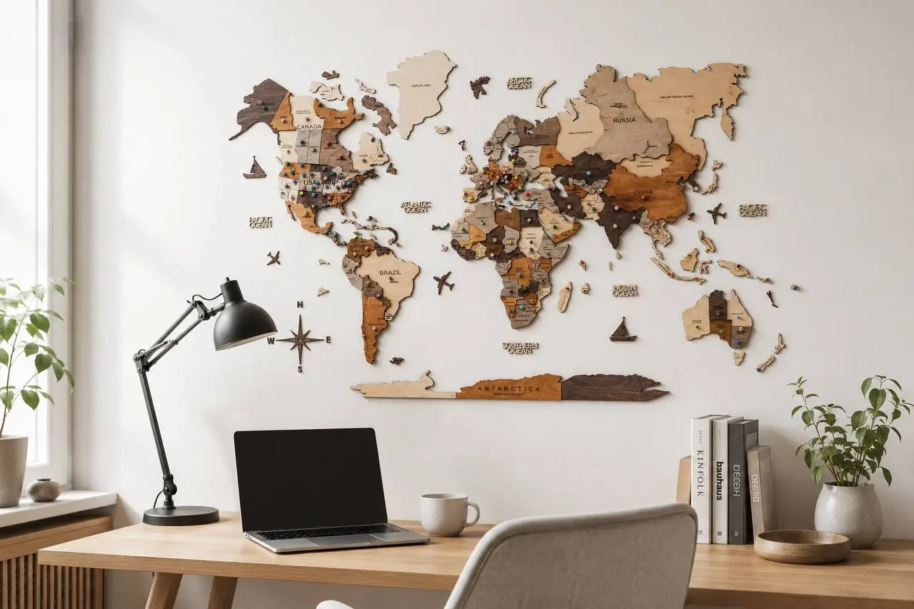 3D Wooden World Map – Smokey Edition