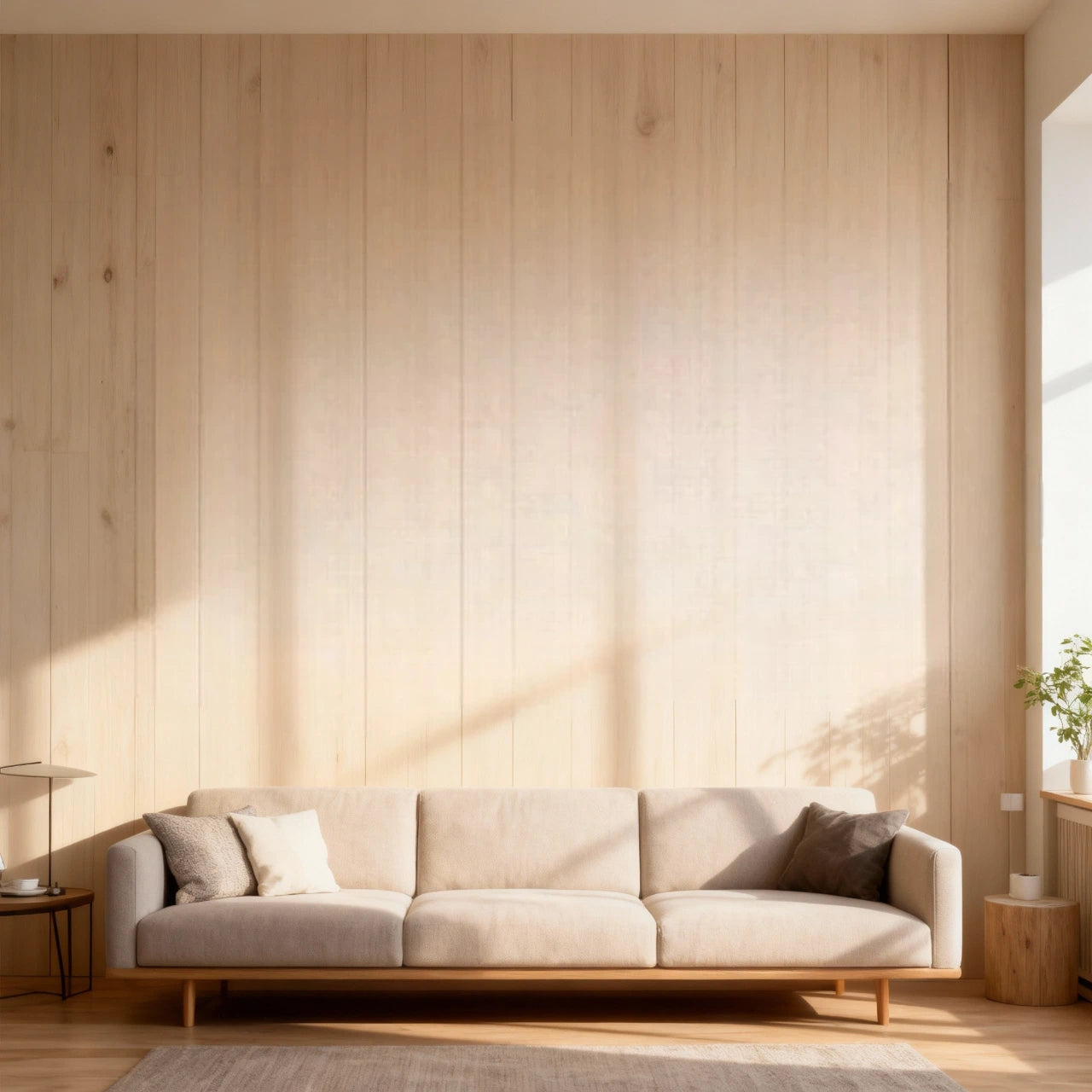 Tom vegg i stue uten veggdekor – minimalistisk interiør før tredekor